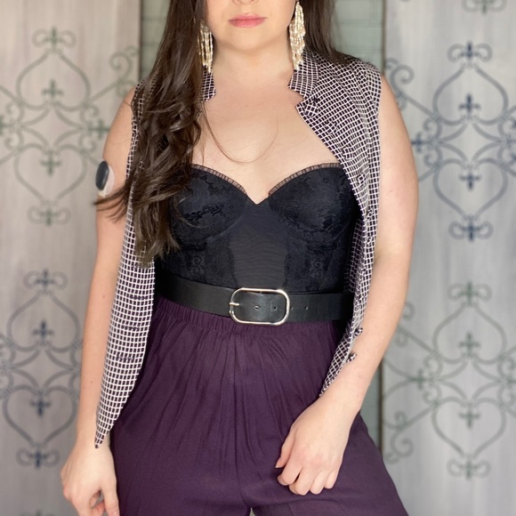 Vintage Two Piece Pants and Top Set Purple and Check Pattern 70s 80s - Picture 14 of 15